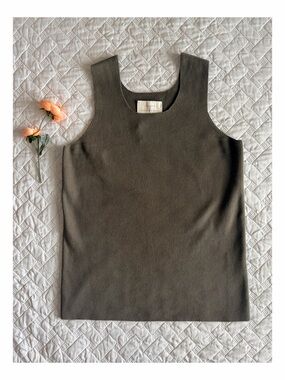 Lauren Manoogian Cotton Knit Tank Top Taupe Boxy Sleeveless Made in Peru L